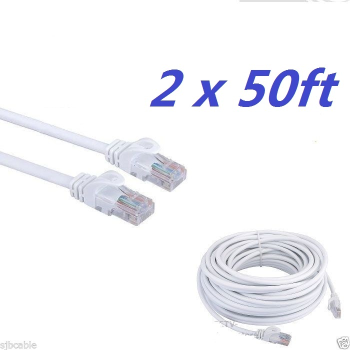 2 x CAT5 50ft FEET White Internet LAN CAT5e Network Cable Cord for PC Router US