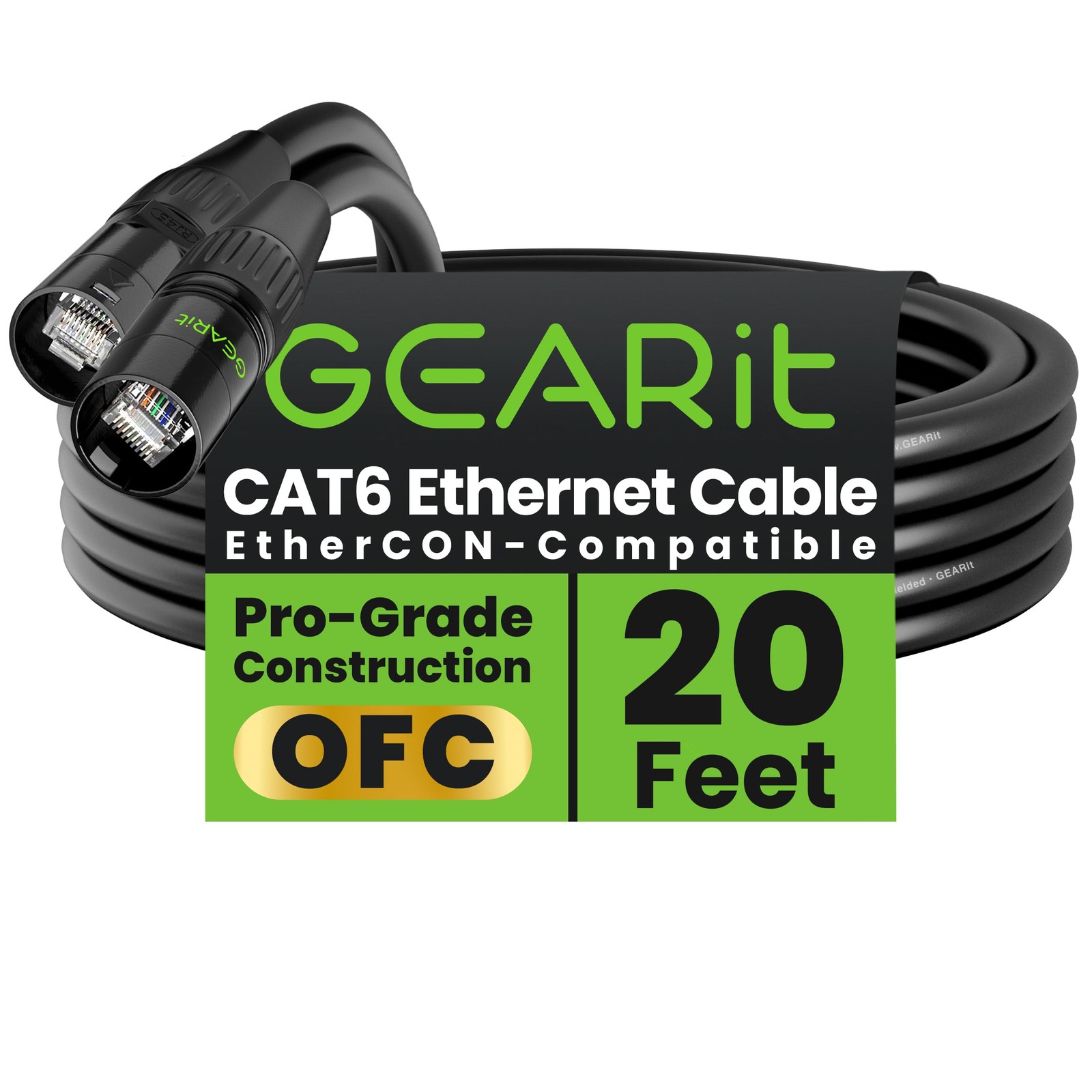 GEARit Shielded CAT6 Ethercon Cable (20 Feet) Professional Audio & Lighting RJ45