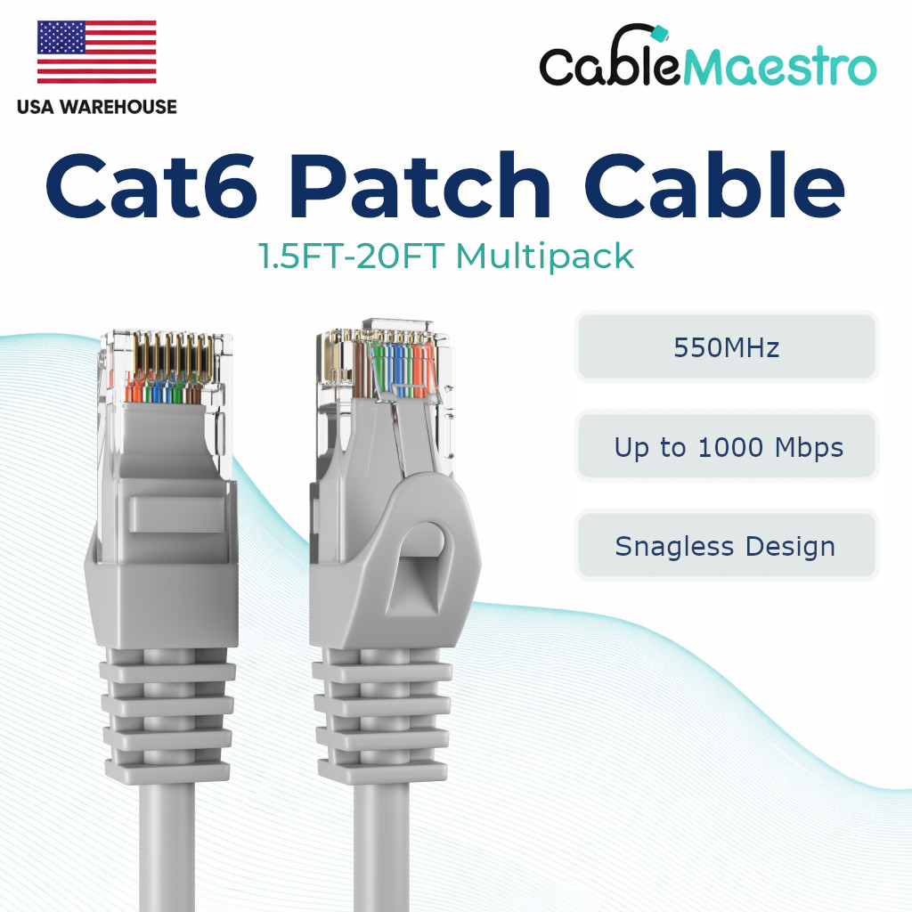 CAT6 Ethernet LAN Network RJ45 Patch Cable 25FT-200FT Multipack LOT, Gray