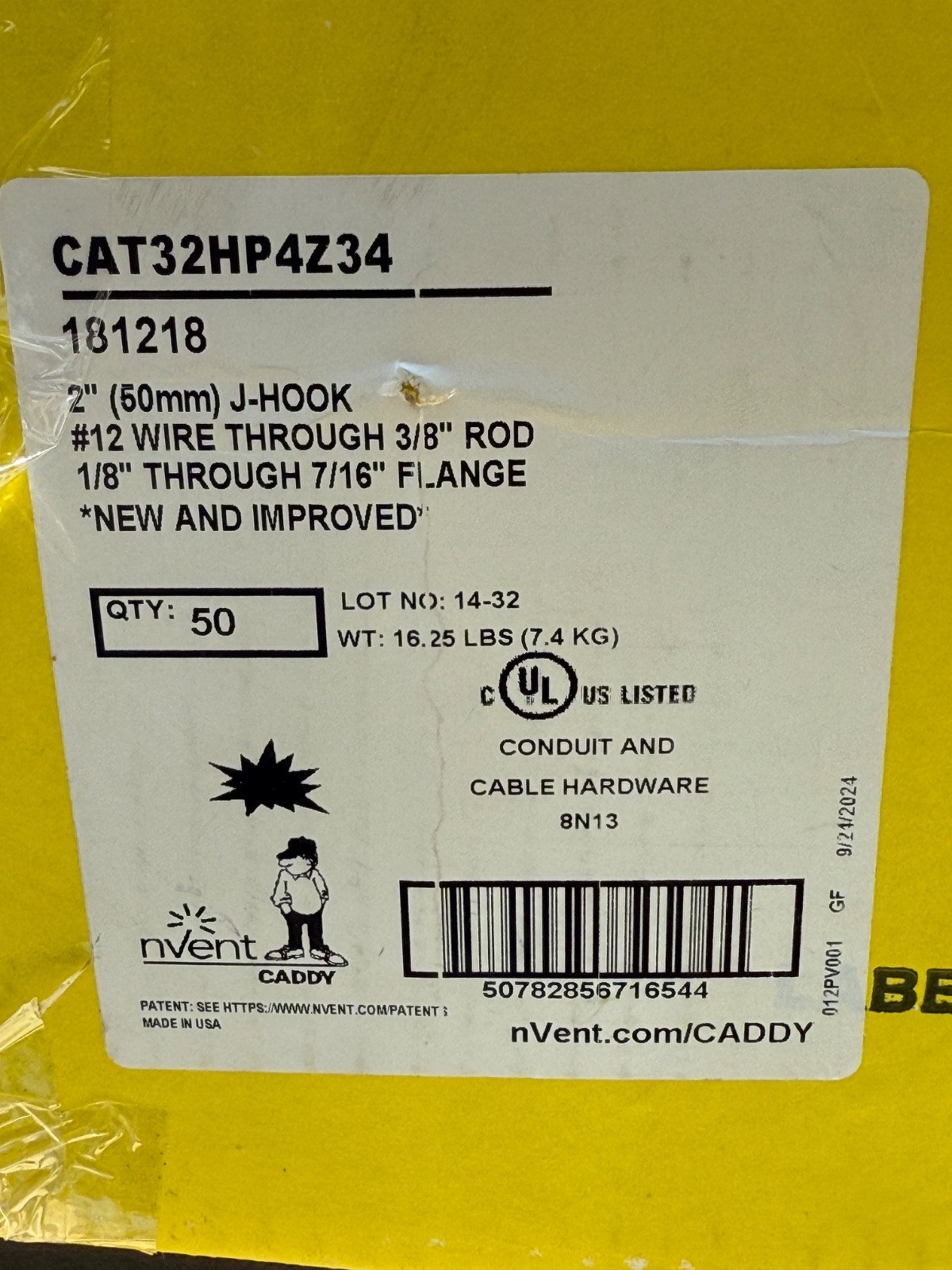 Caddy CAT32HP4Z34 Cat HP 2″ J-Hook with Multi -Function Clip Pack of 50 NEW