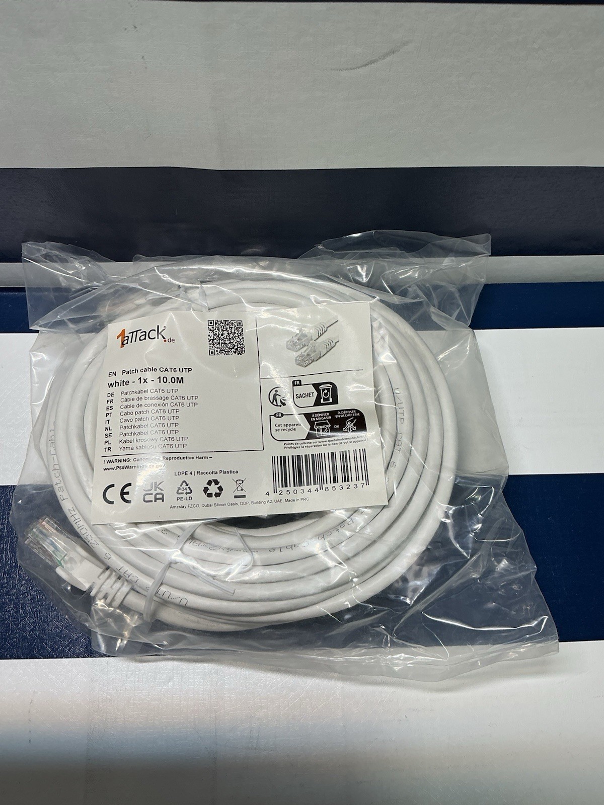 CAT 6 UTP Patch Cable, White-1x-10.0M (32.8 FT), Ethernet/Networking Cable