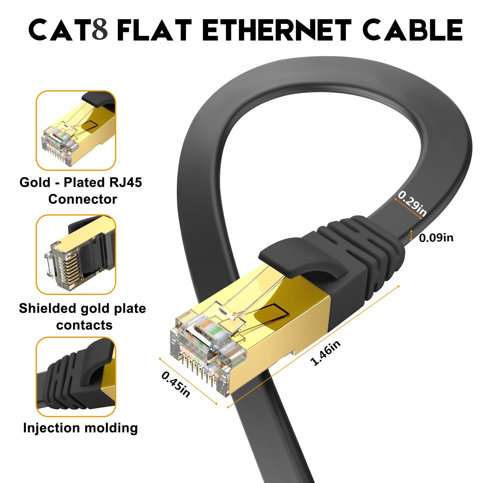 CAT8 Ethernet Cable 25ft High Speed Shielded Flat for Router/Gaming/Modem – B…
