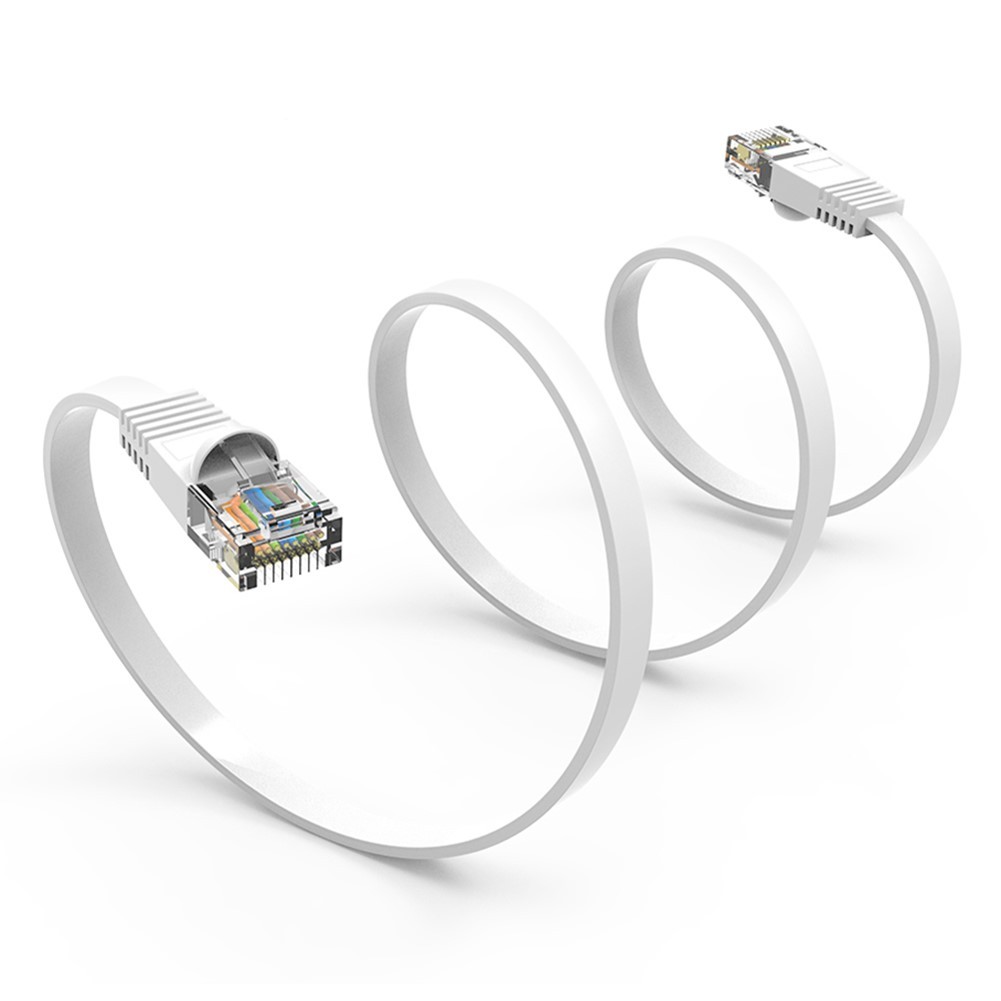 0.5-45FT Flat Cat6 RJ45 Network LAN Ethernet Patch Cable Slim Copper 32AWG White