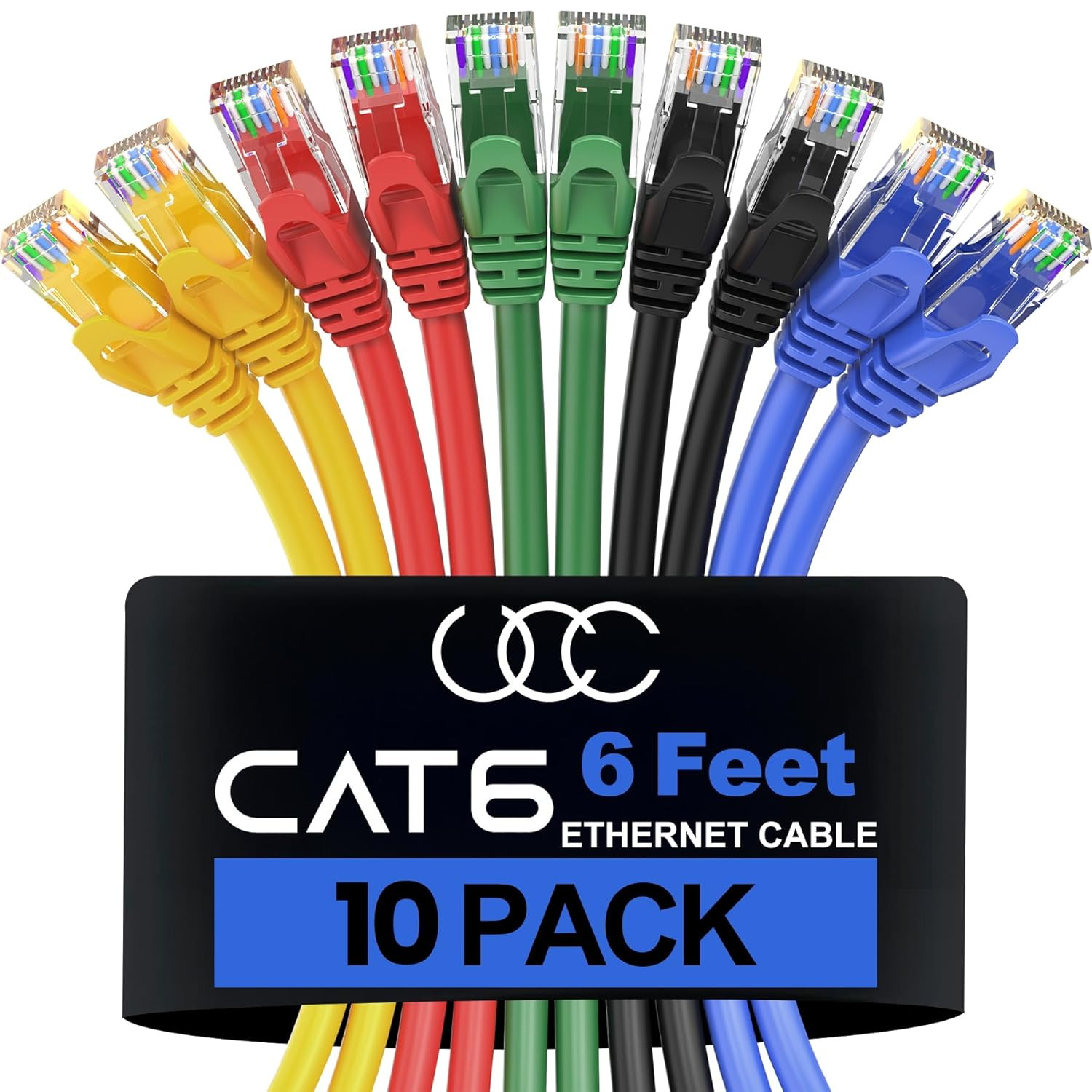 Cat 6 Ethernet Cable 6 FT (10 Pack), Cat6 Patch Cable, High Speed 10Gbps 500Mhz