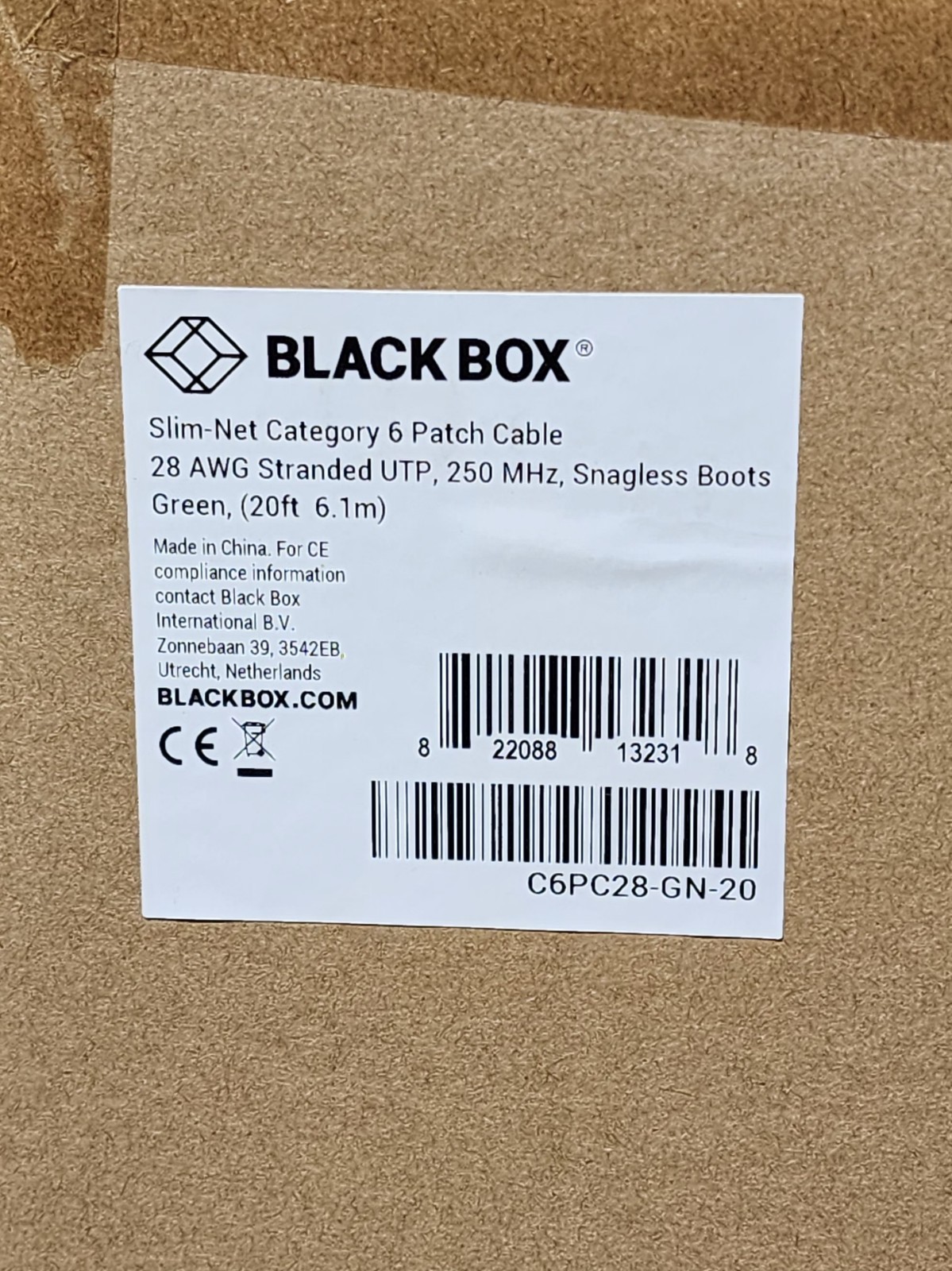 50 Pack 20ft Green Black Box Slim-Net Cat 6A Patch Cable 28AWG UTP Snagless
