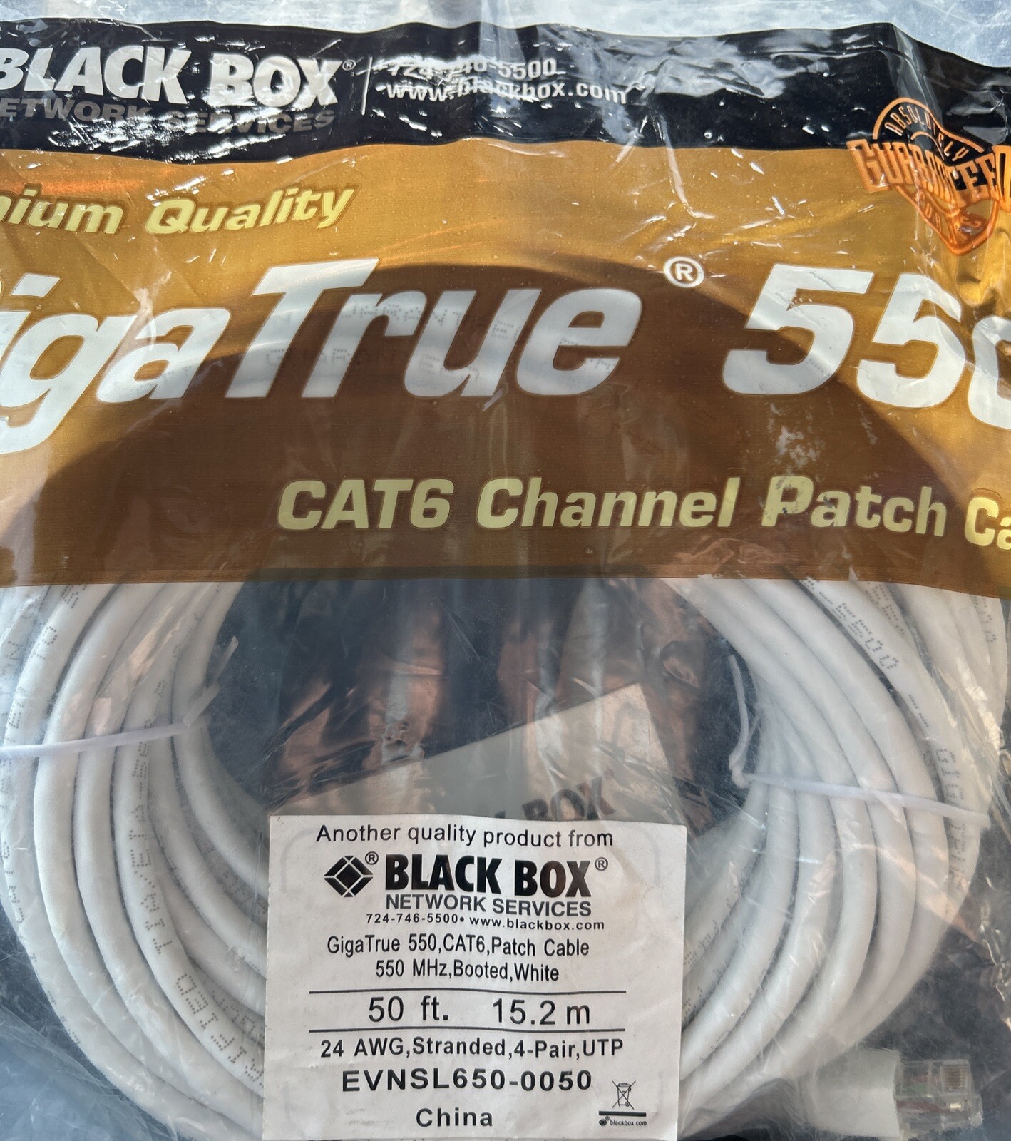 Black Box Giga True 550 Cat6 50’ EVNSL650-0050 Channel Patch Cable New Bulk Disc