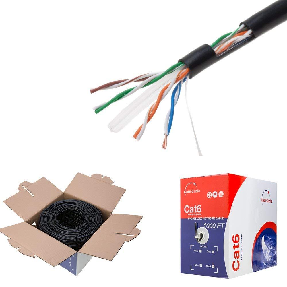 Plenum CAT6 1000FT CMP Cable White  Blue  Black Solid 23 AWG Bulk Box Wire NEW