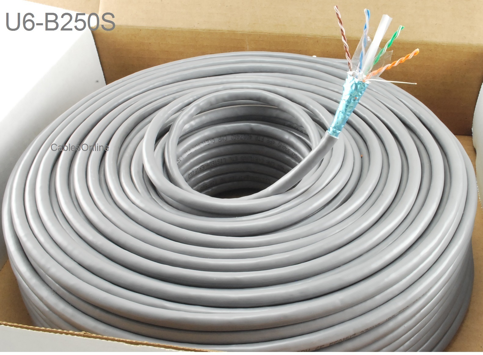 250ft CablesOnline CAT6e Shielded RJ45 FTP Solid Copper Grey Ethernet Bulk Cable