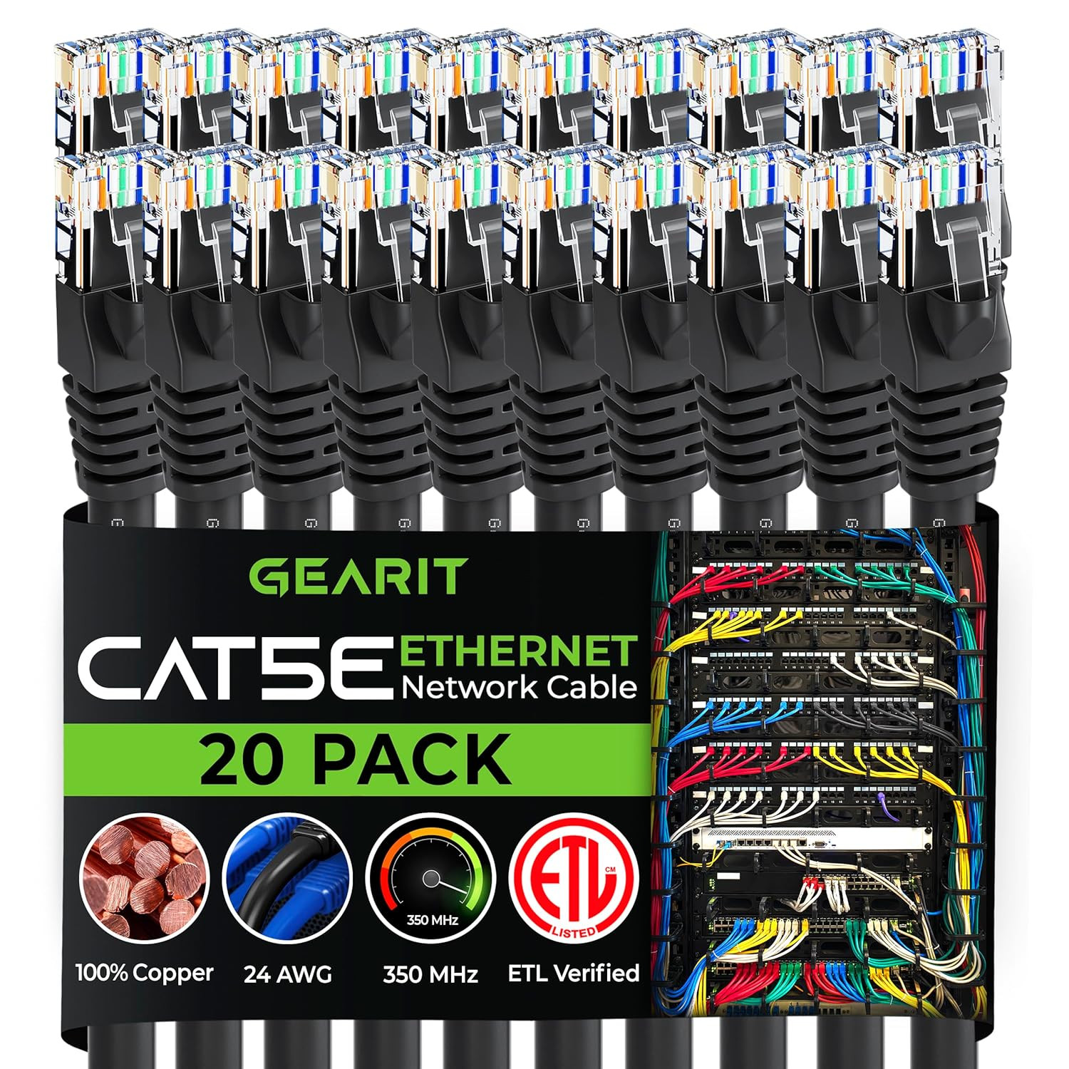 20-Pack, Cat5E Ethernet Patch Cable 1 Foot – Snagless RJ45 Computer LAN Network