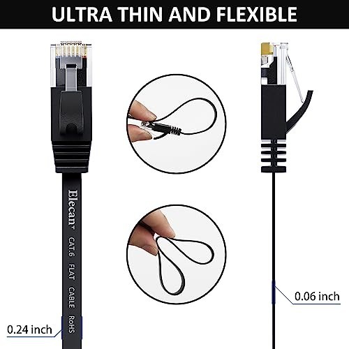 Cat 6 Flat Ethernet Cable 1 Ft/5 Pack, High Speed Slim Short Patch Cables Intern
