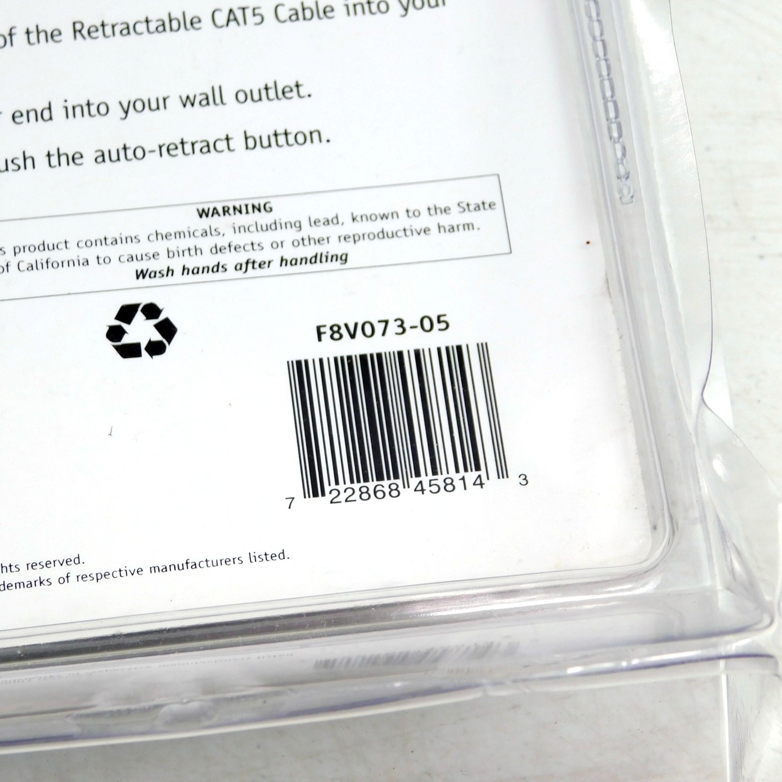 Belkin Retractable CAT5 Ethernet Cable New Factory Sealed 5 Foot RJ45 F8V073-05