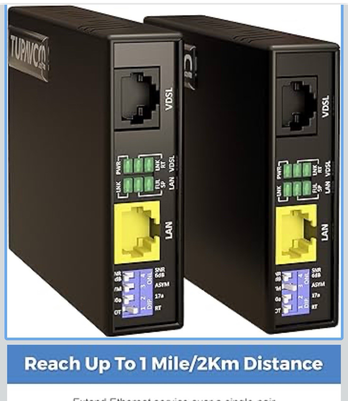 Ethernet Extender Kit – 2pc Pair TEX-100 – Range up to 1 Mile over Phone Copper