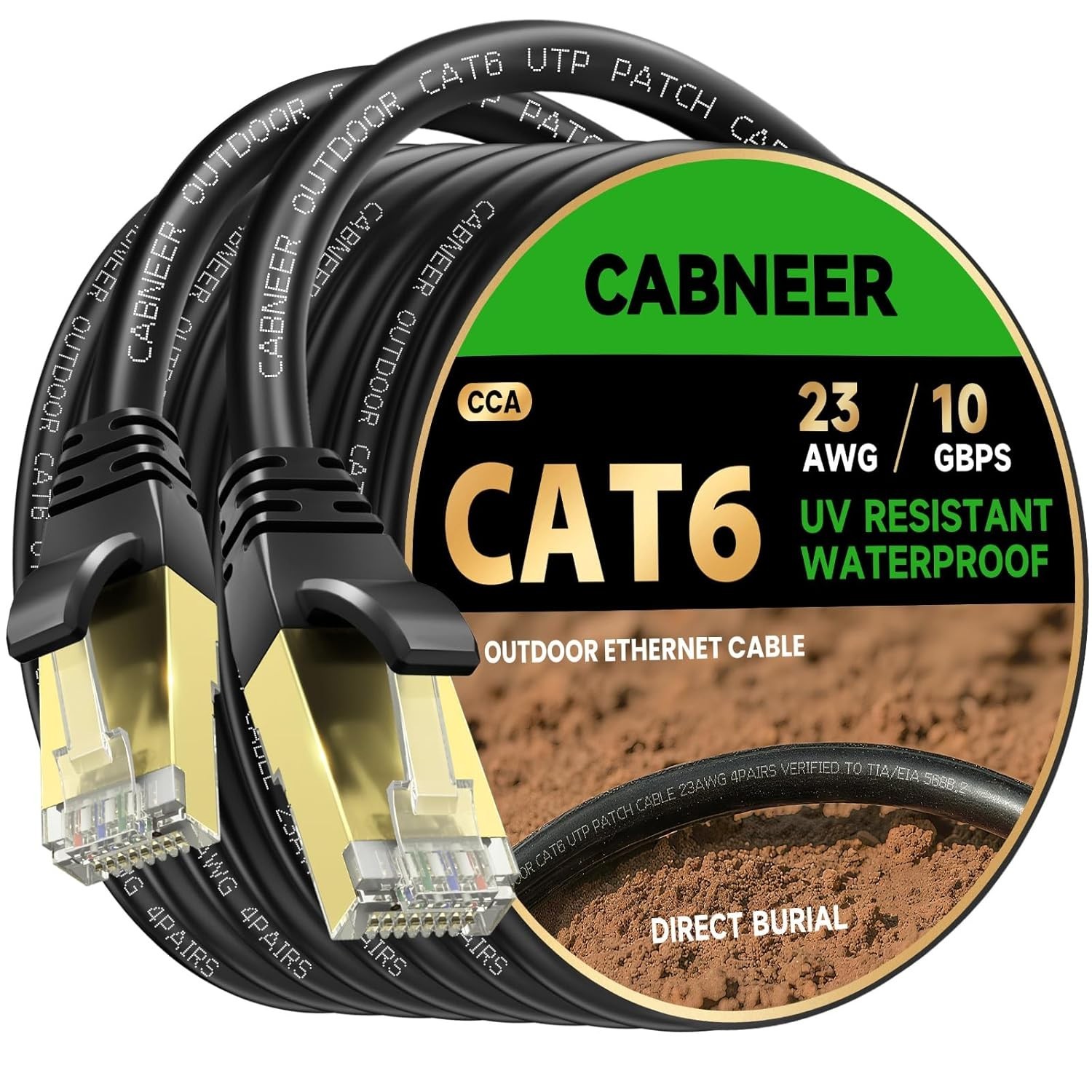 Outdoor & Indoor 30ft Cat 6 Ethernet Cable – UV Resistant 10Gbps, Direct Burial