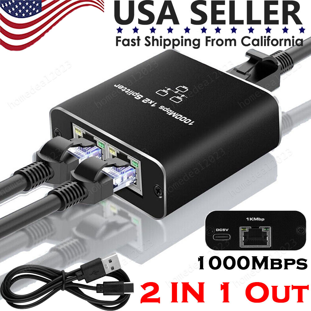 1000Mbps Ethernet Splitter Adapter RJ45 Cable LAN Network Internet 1 IN 2 Out