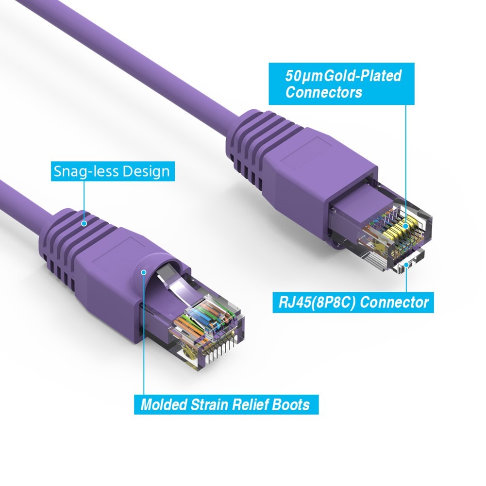 4FT Cat6A RJ45 Ethernet LAN Network Cable UTP Copper Wire Gold 24AWG Purple