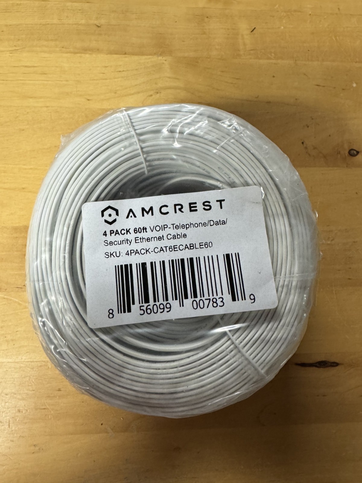 AMCREST 4 PACK of 60FT CAT6E VOIP-TELEPHONE/DATA/SECURITY ETHERNET CABLES – NEW!