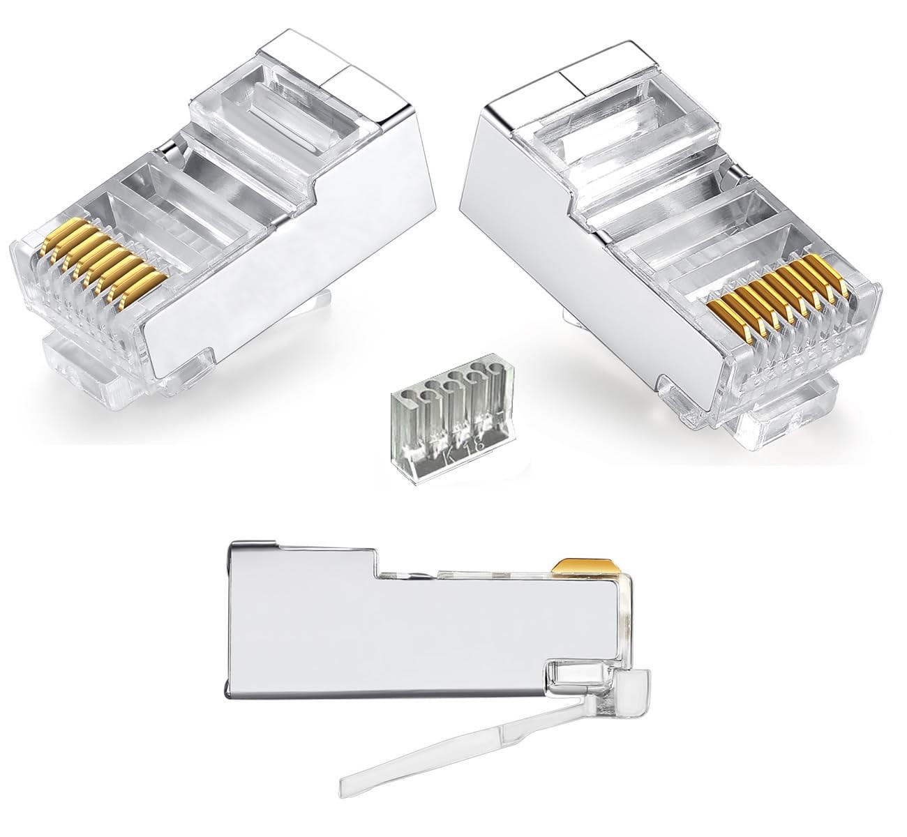 50 PCS Cat6 RJ45 2Piece Metal Shielded Connector Modular Network Plug C6