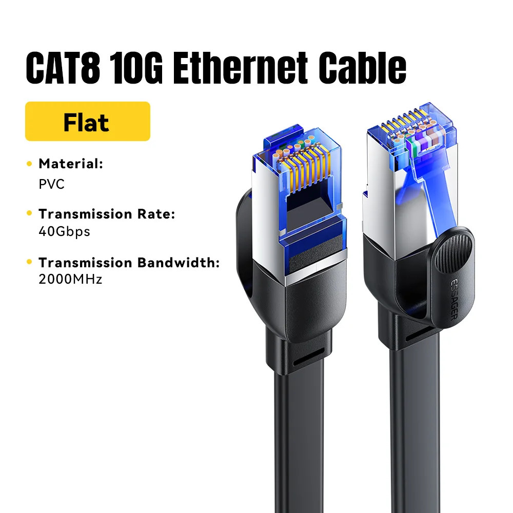 Essager CAT8 Ethernet Cable 40Gbps 2000MHz RJ45 LAN Cord PS5 Router Gaming