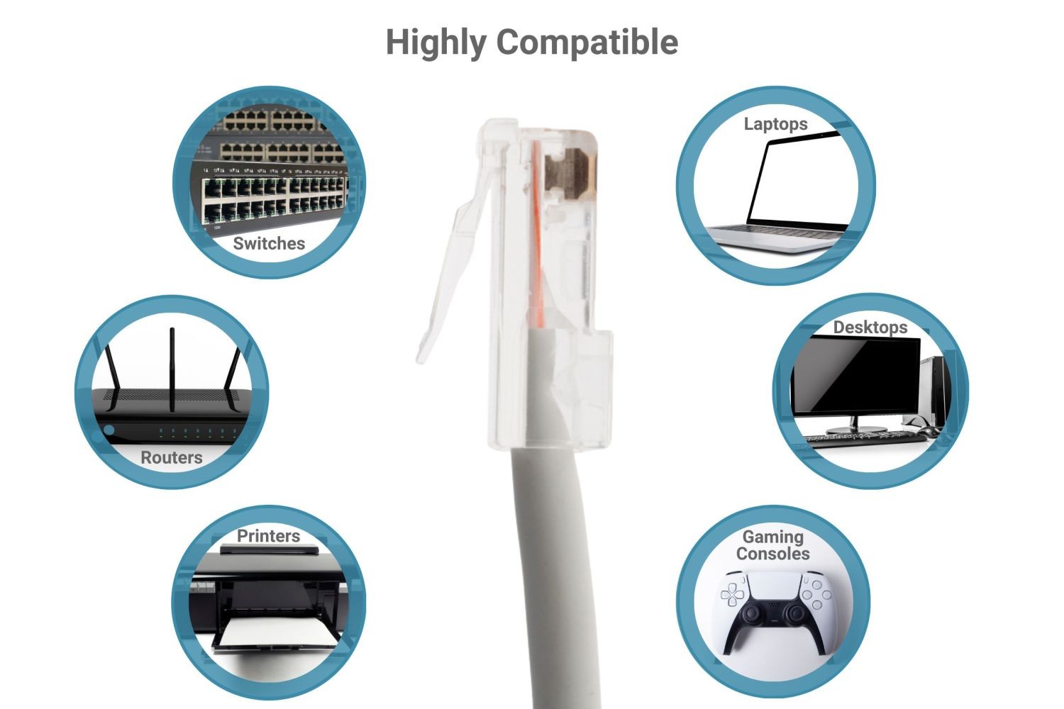 CAT6 Ethernet Patch Cable, Non-Booted, 1 Foot, Gray – Lifetime Warranty