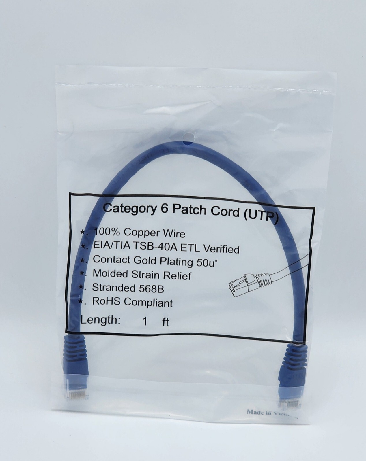 1ft Cat6 UTP Ethernet Patch Cable molded boots Pure Copper Blue Lot of 1, 5, 10