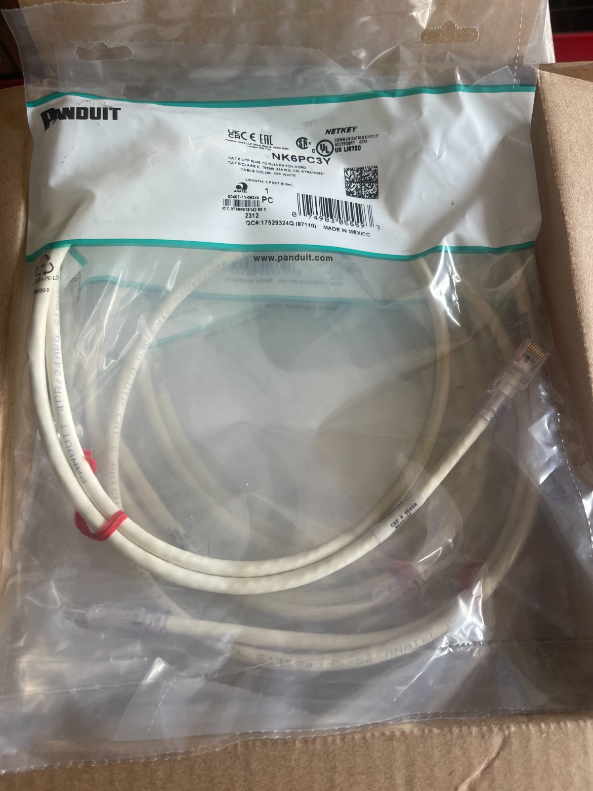 Lot Of 10 Pieces Panduit Netkey NK5EPC3Y Patch Cord Off-White 3 Feet