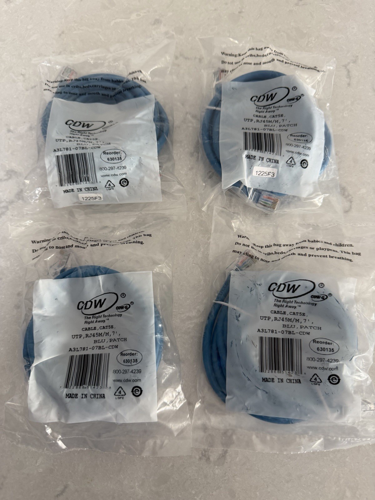 LOT OF 4 – BELKIN A3L781-07BL-CDW 7FT CAT5E BLUE RJ45M/M ETHERNET CABLE – 630135