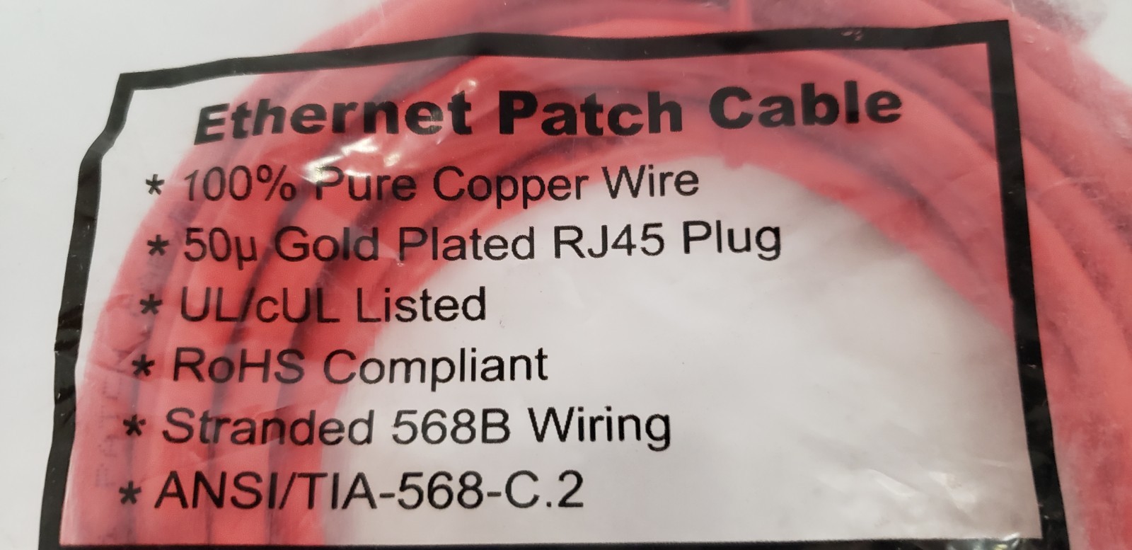ANSI/TIA-568-C.2 RED ETHERNET PATCH CABLE, CAT 6 STP BOOTED, RJ45 PLUG, 15′, NIB