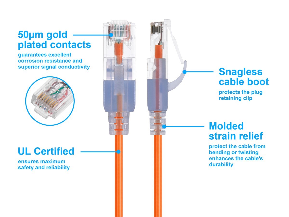 Monoprice Cat6A Ethernet Patch Cable – 3 feet Orange | Snagless RJ45 550Mhz UTP