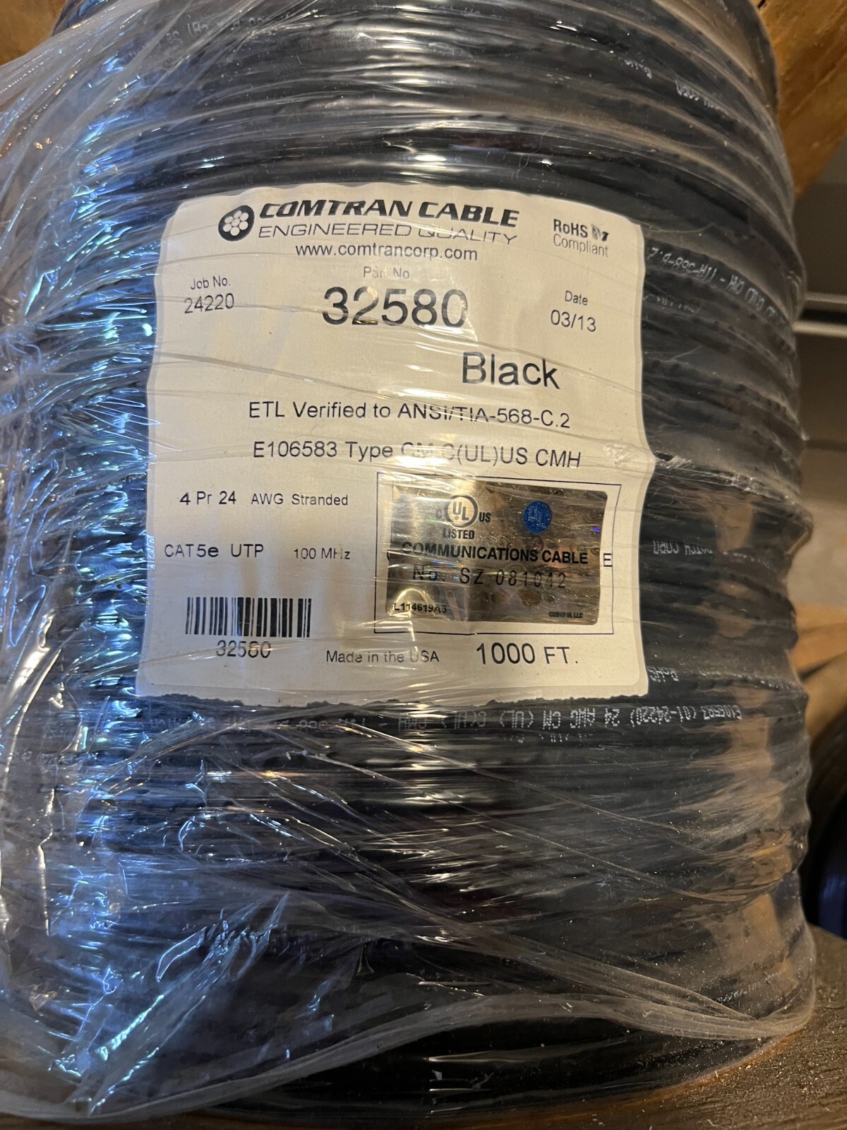 Comtran 32580 Cat 5E Stranded PVC CM 1000′ Reel,
