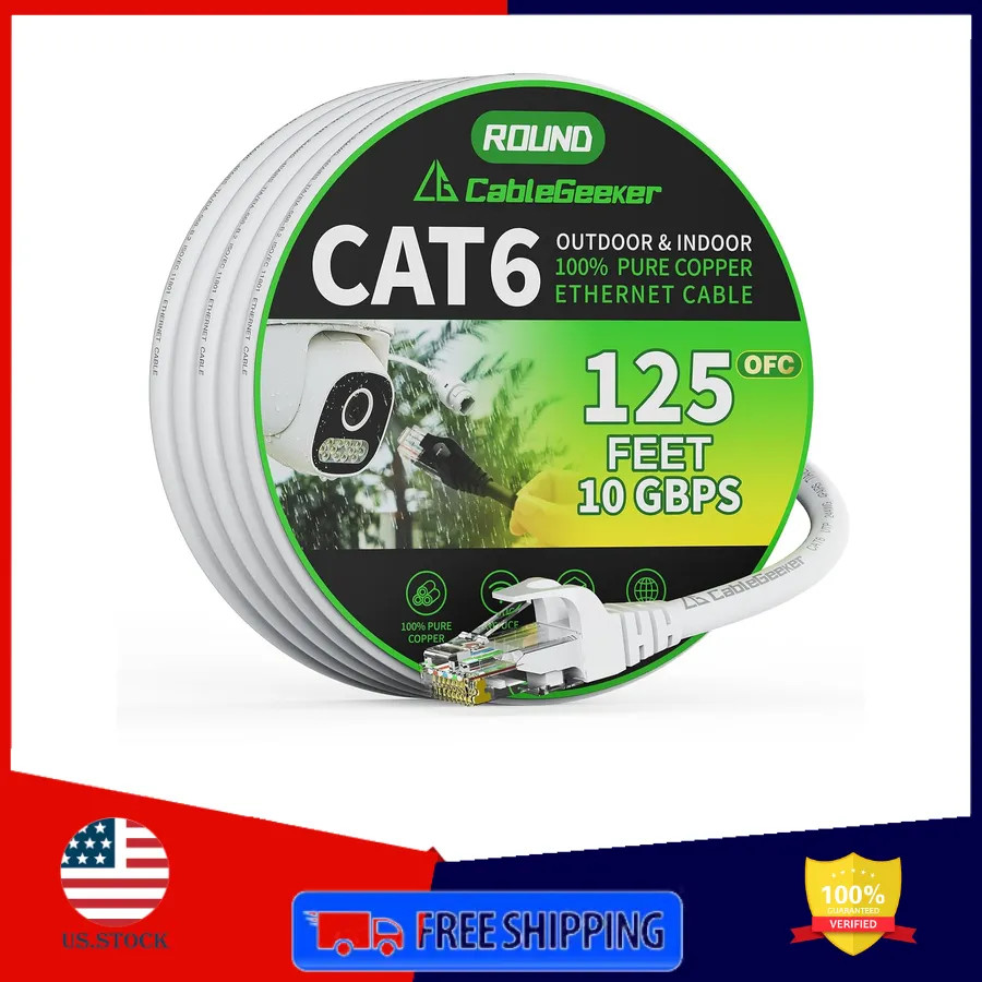 Cat 6 Flat Ethernet Cable 100ft 10Gbps Black High Speed RJ45 Network Patch Cord