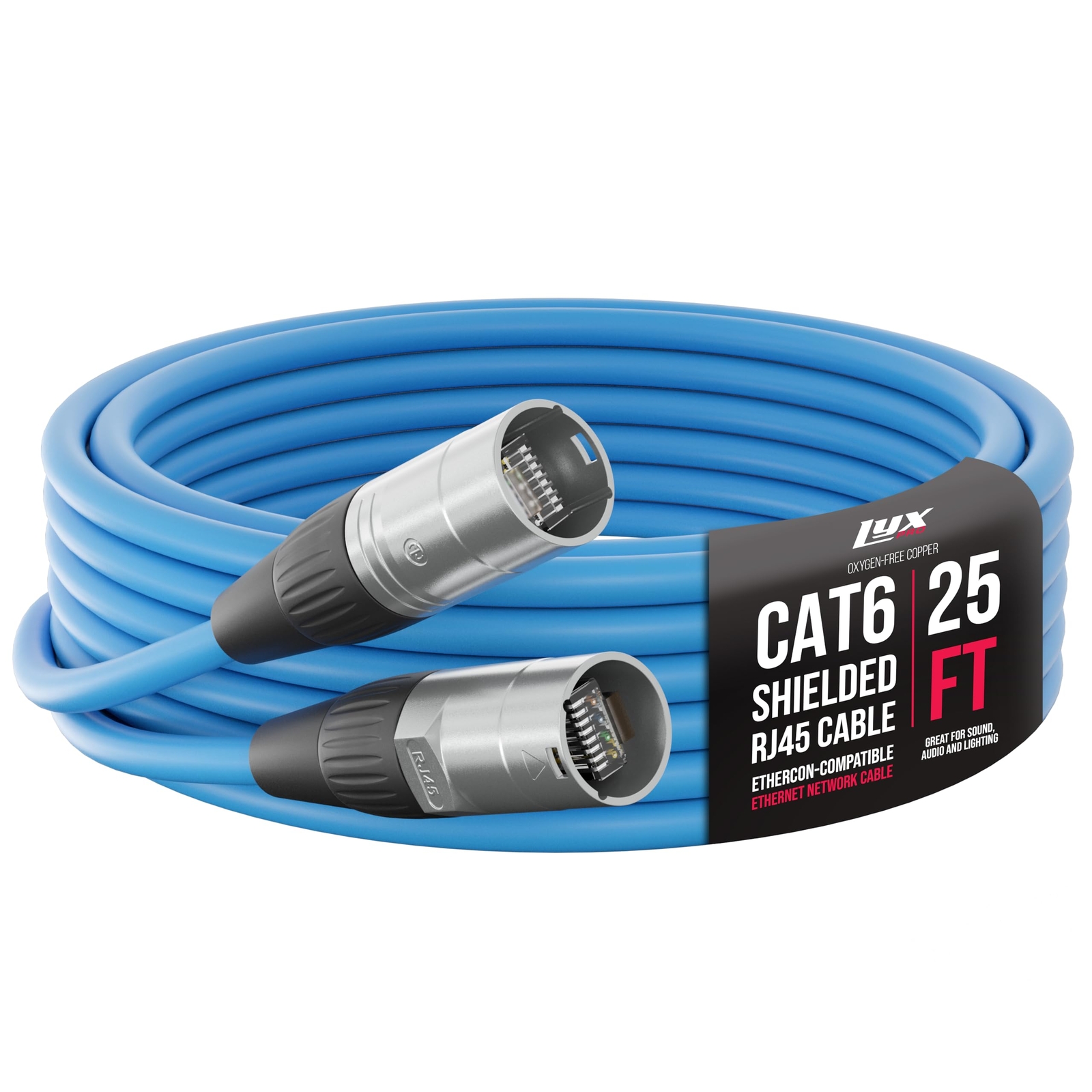 LyxPro CAT6 Shielded Ethercon RJ45 Xlr Cable – Male to Male, 25 feet, Blue