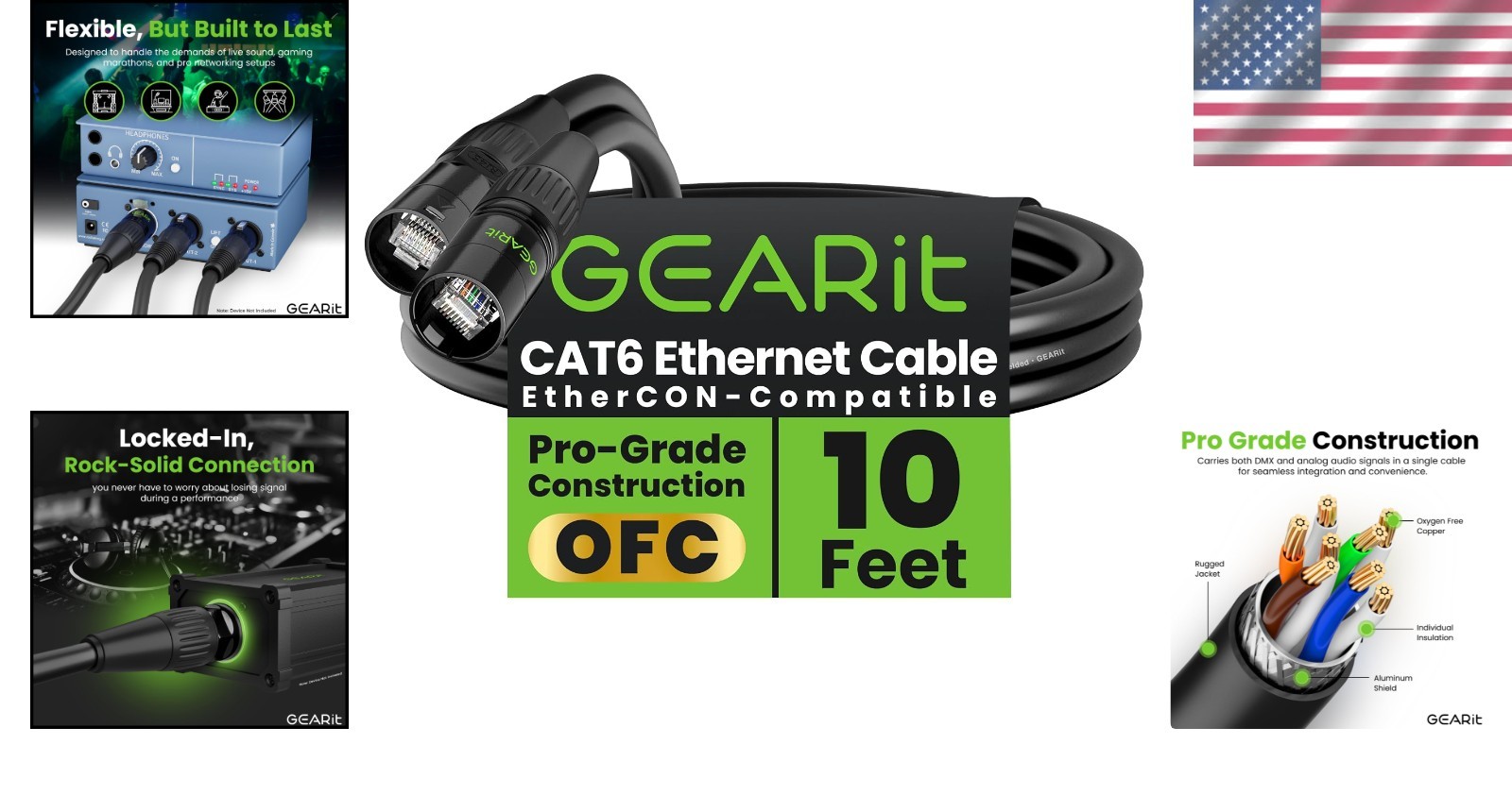 10ft Professional RJ45 EtherCON Cable – Studio Grade