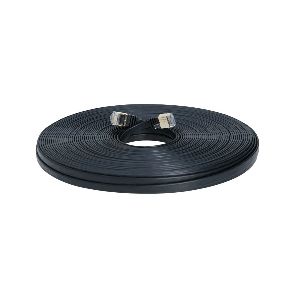 CAT7 Flat SFTP Ethernet Patch Cable Black Cord 100FT