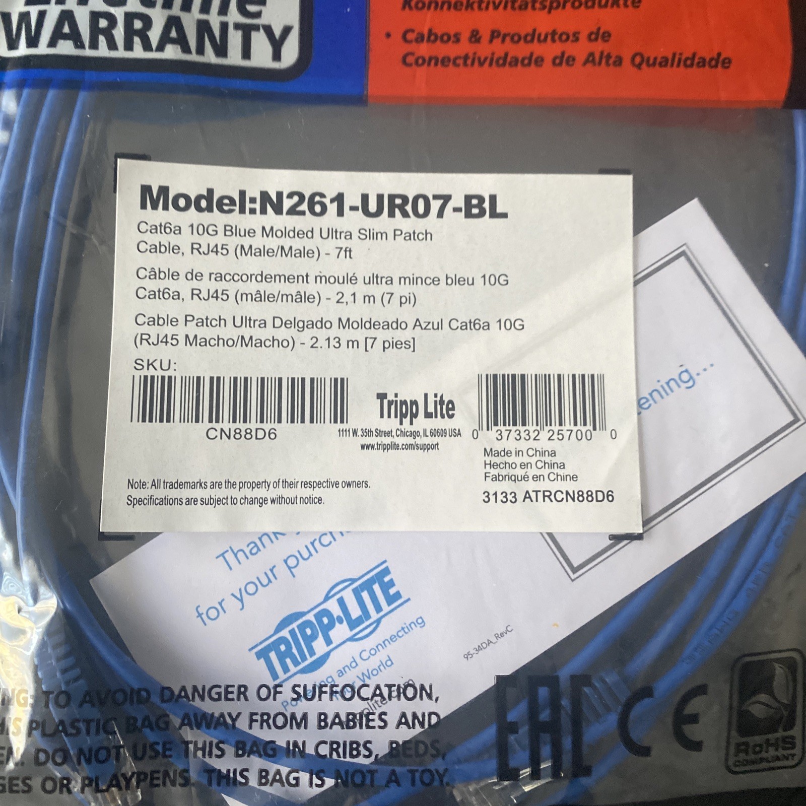 Tripp Lite Cat6a 10G Certified Molded Ultra-Slim UTP Ethernet Cable [RJ45 M/M],