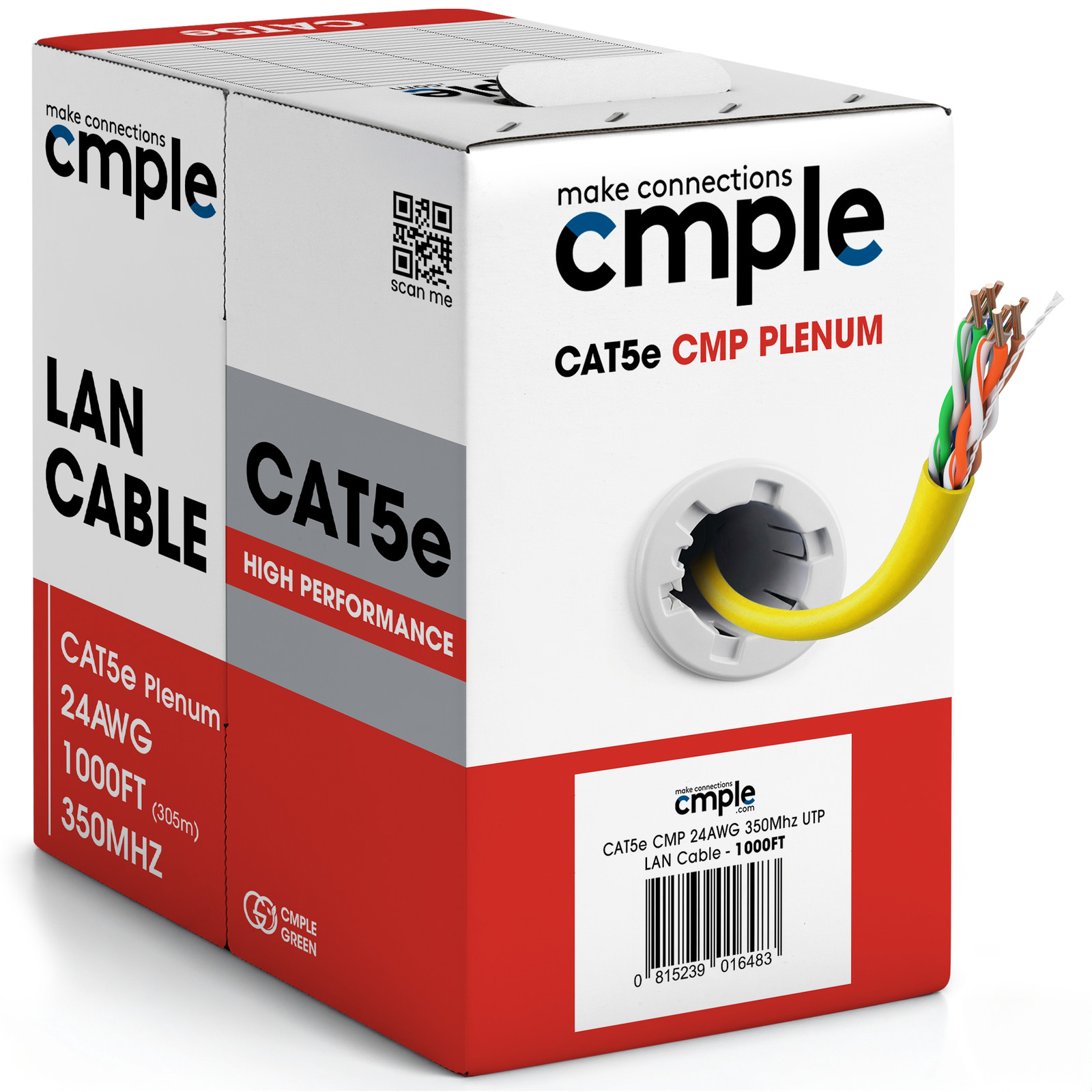 Cat5e CMP Ethernet Cable 1000ft Plenum Solid 24AWG UTP Fast Install Network