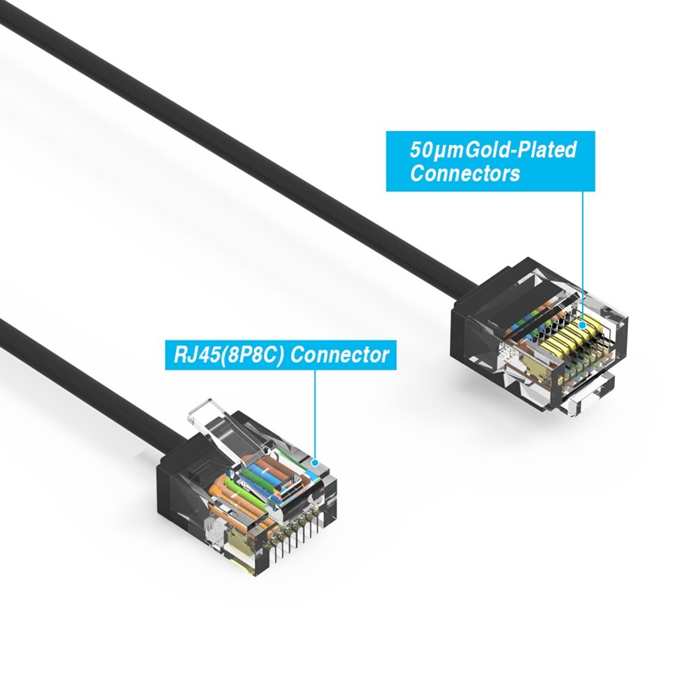 0.5FT Cat6A RJ45 Network LAN Ethernet UTP Patch Cable Super Slim 32AWG Black