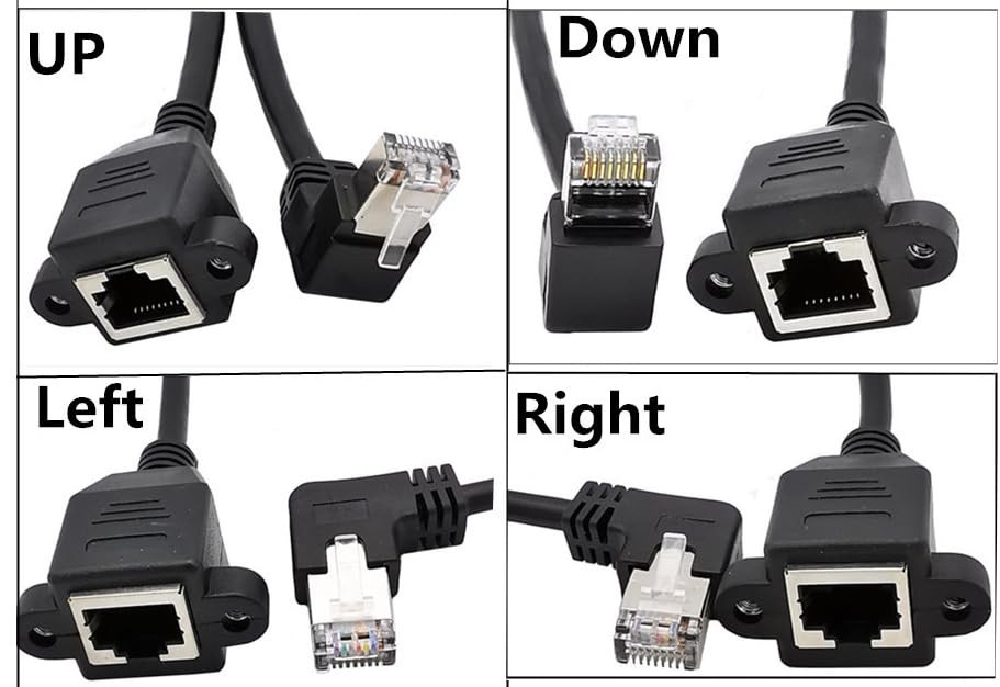 10 Inch CAT6 Ethernet Extension Cable RJ45 Male To Female 90 Degree Right