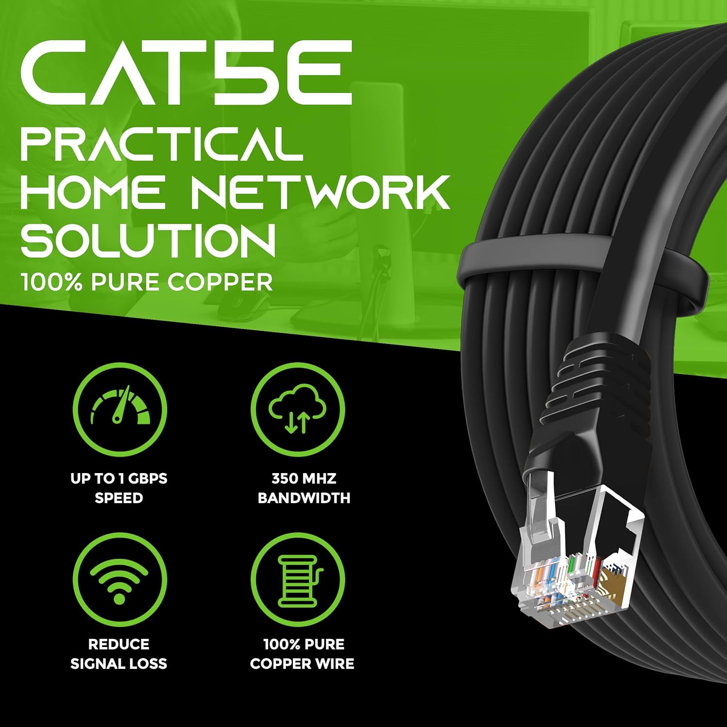 20-Pack, Cat5E Ethernet Patch Cable 1 Foot – Snagless RJ45 Computer LAN Network