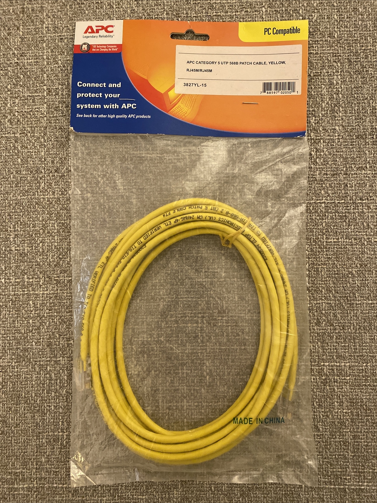 APC Category 5 UTP 568B Patch Cable, Yellow, 3827YL-15, RJ45M, NEW in Package