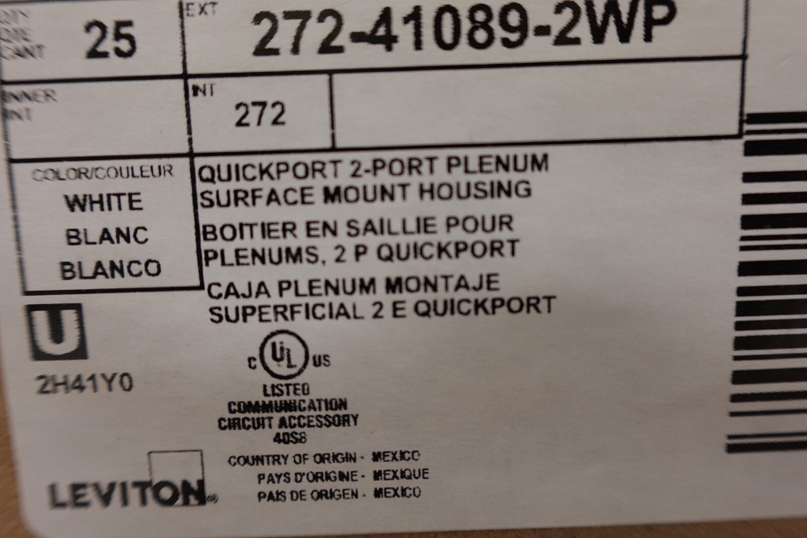 41089-2WP Leviton Surface-Mount QuickPort Box, 2-Port, White – 25 PACK