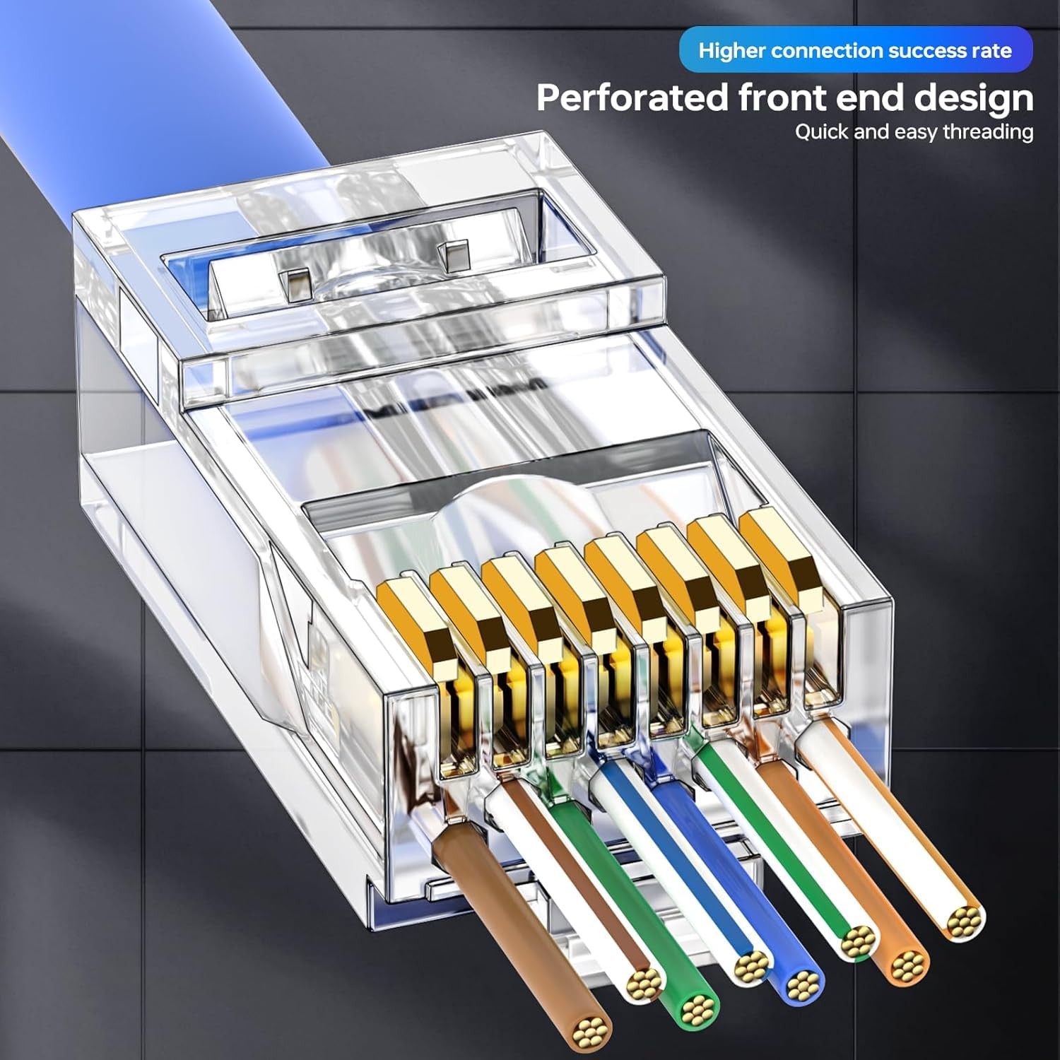 100-Pack RJ45 Pass Through Connector Cat6 UTP Direct Burial Gold Plated Ends