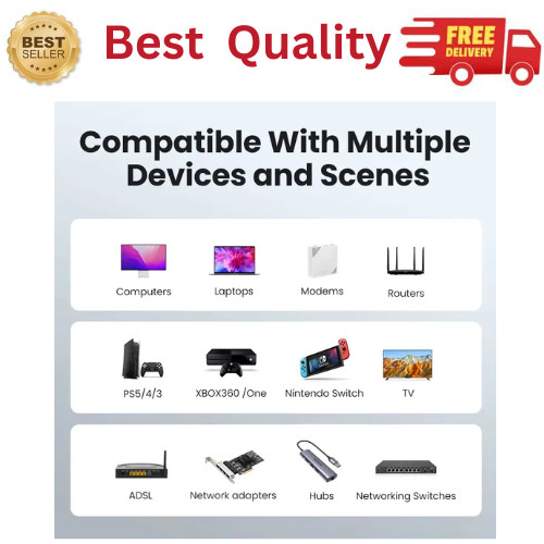 3M Cat6 Ethernet Cable RJ45 Gigabit LAN Network Internet Cord Flat Black