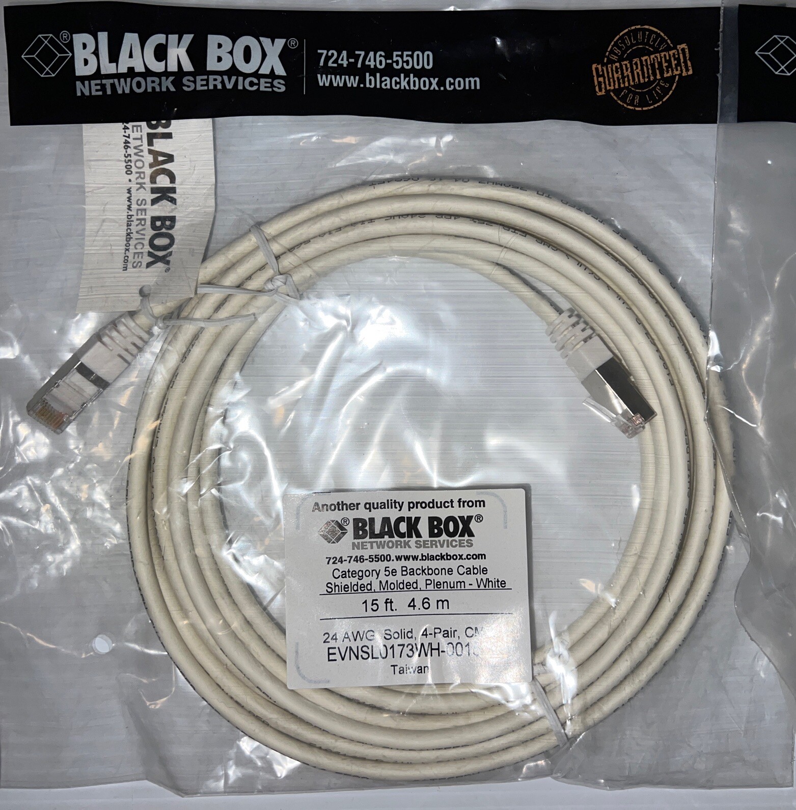 FOUR! 15’ Black Box Category 5e Backbone Cable 24 AWG Solid New Free Shipping