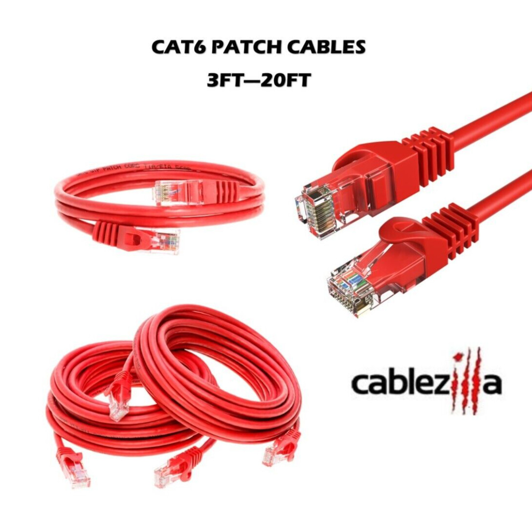 Cat6 Red Patch Cord Network Cable Ethernet LAN RJ45 UTP 3FT – 20FT Multi LOT