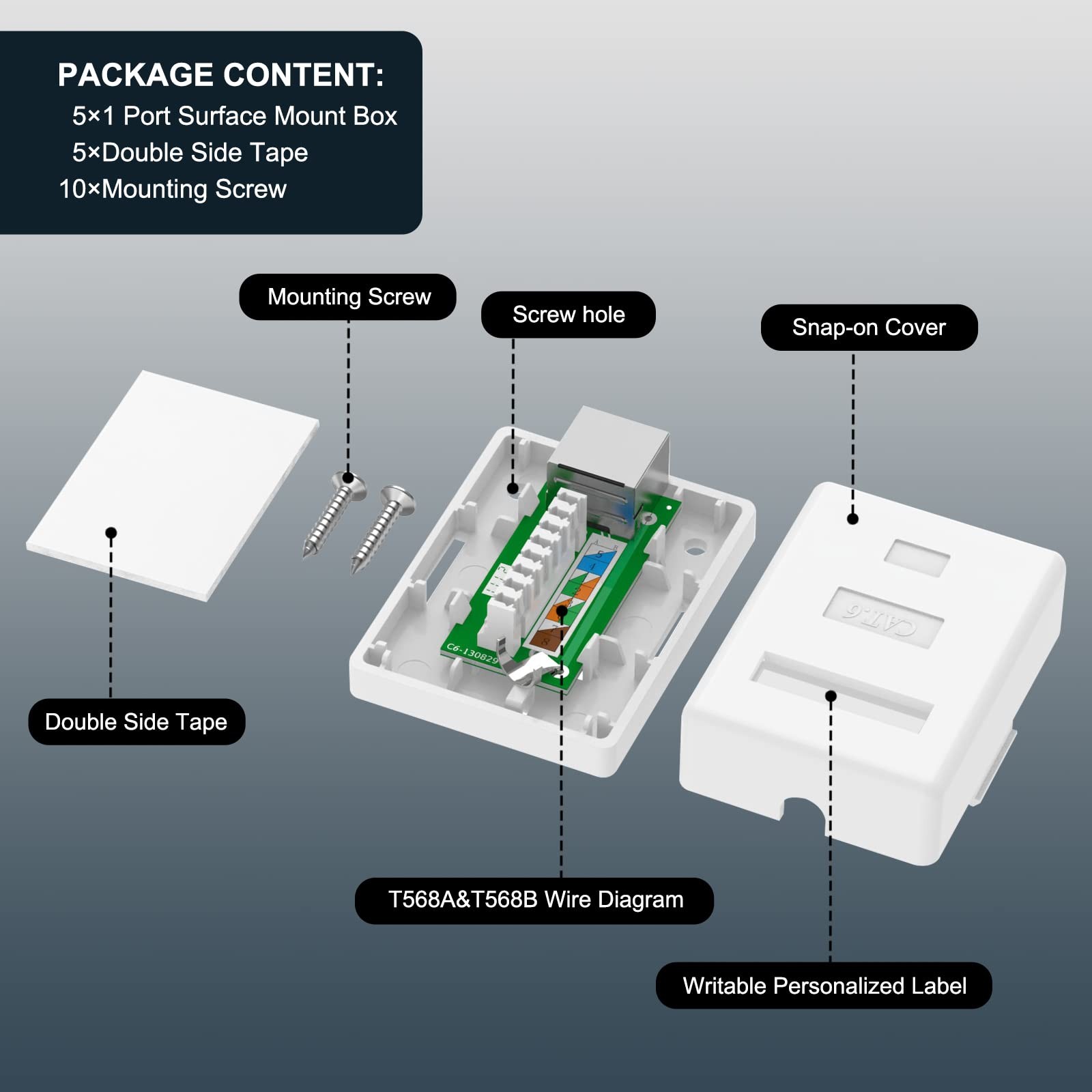 1Port Cat6 RJ45 Shielded Surface Mount Box White Fits Cat5/Cat5e/Cat6 5 PCS