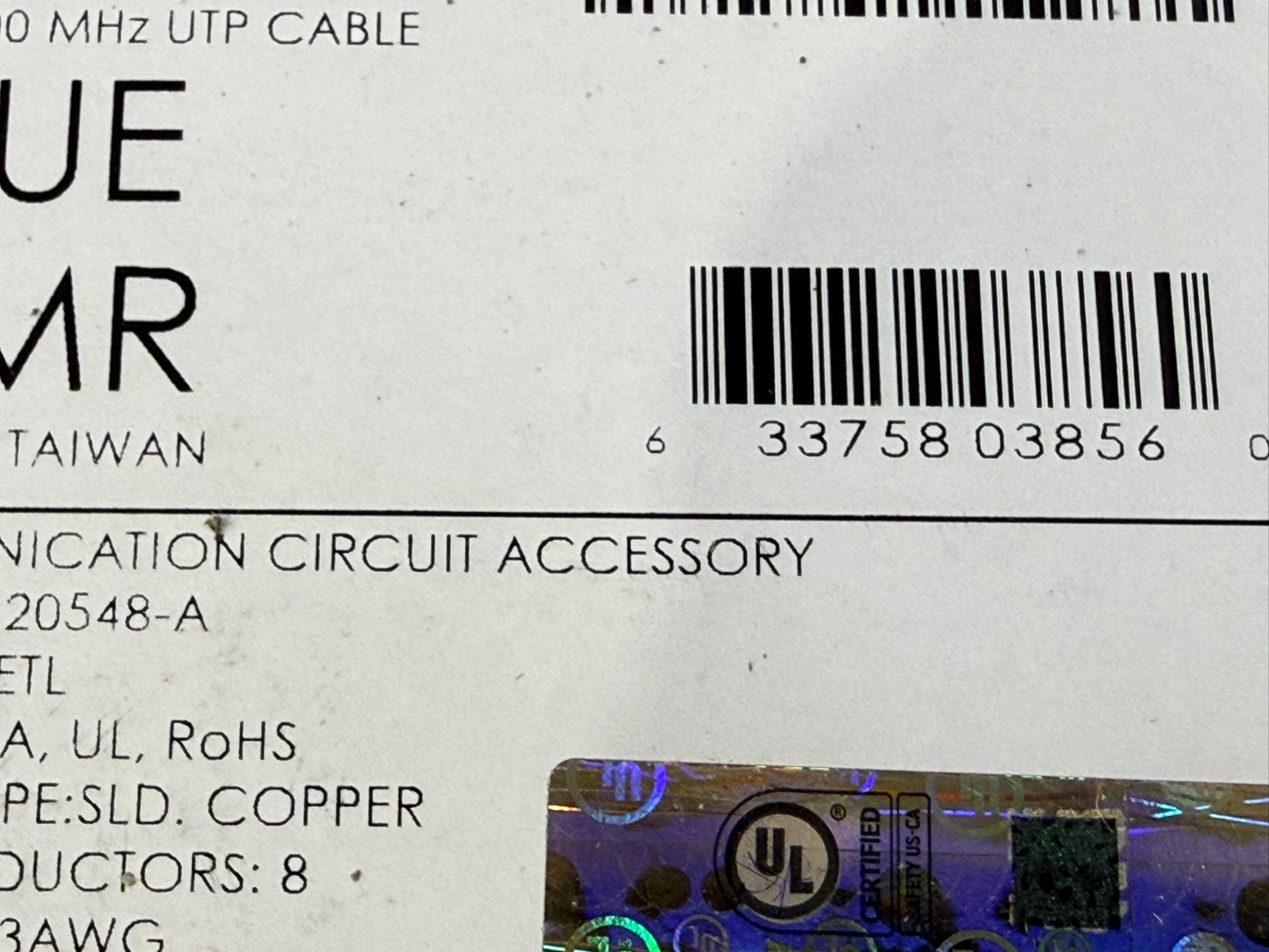ICC Cat6 500MHz UTP Cable ICCABR6VBL Blue CMR 1000 Feet NEW