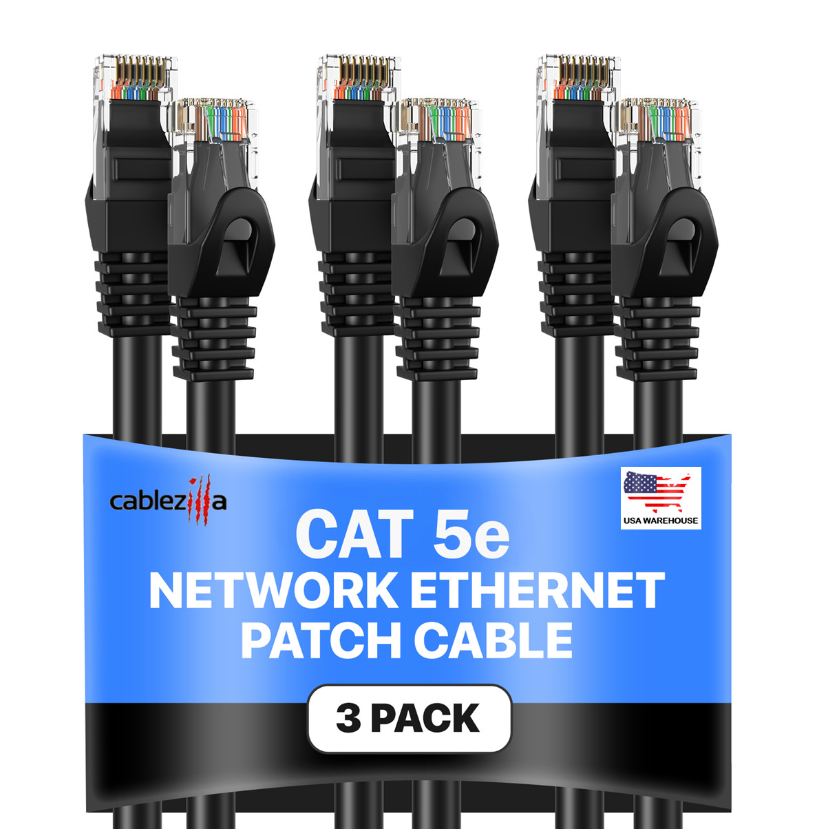 3-Pack – Black CAT5e Ethernet Patch Cord RJ45 UTP LAN Cable 1.5FT – 200FT Lot