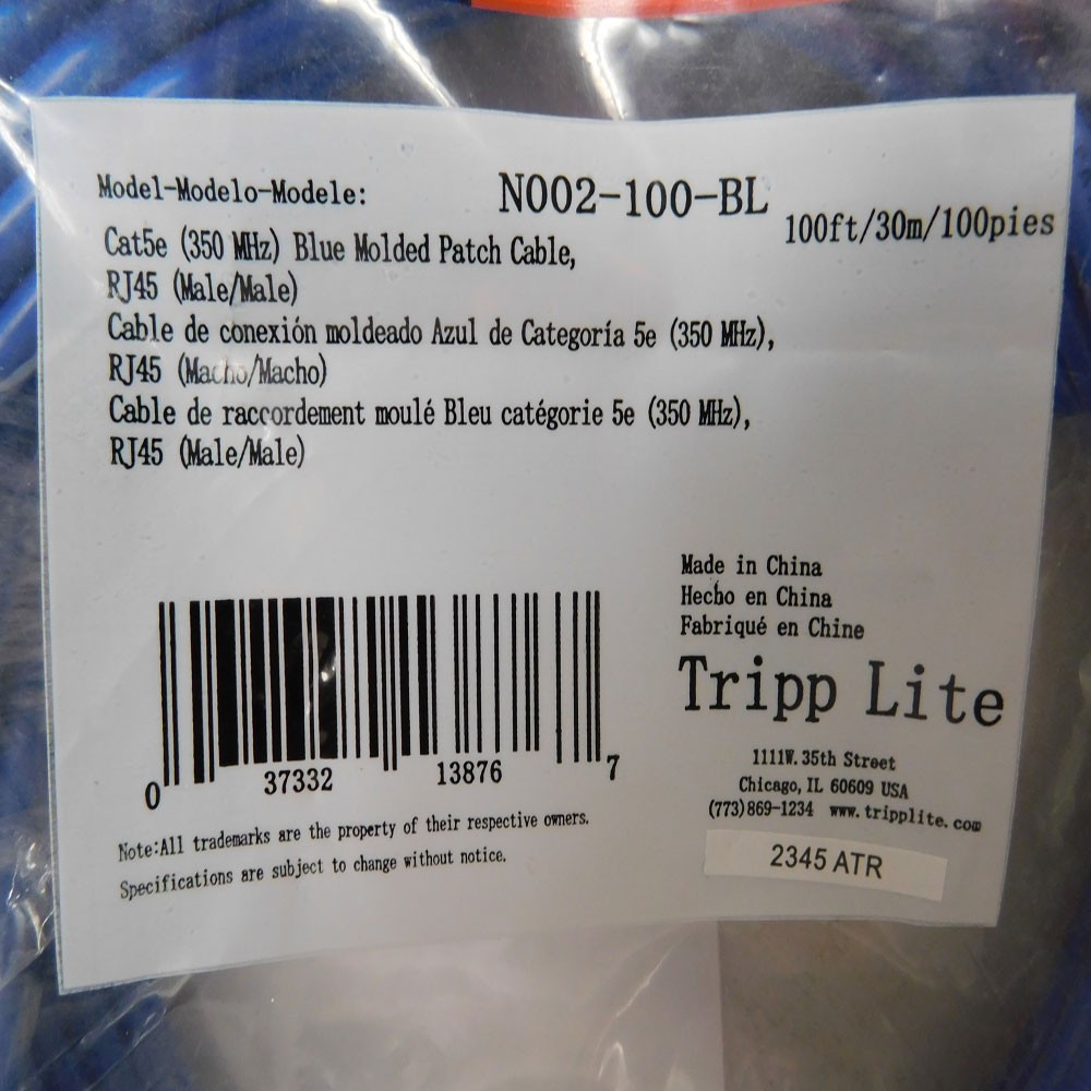 (Lot of 7) NEW Tripp-Lite N002-100-BL 100′ Cat5e Blue Molded Patch Cable