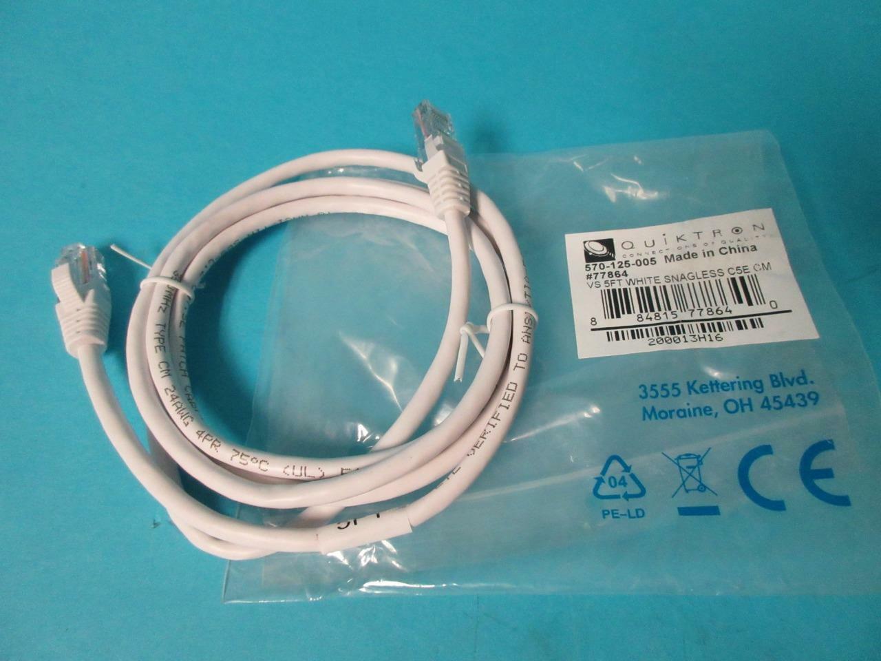LOT OF 9 NEW QUICKTRON #77864 5 FT WHITE BOOTED CAT5E 350MHZ ROHS 570-125-005
