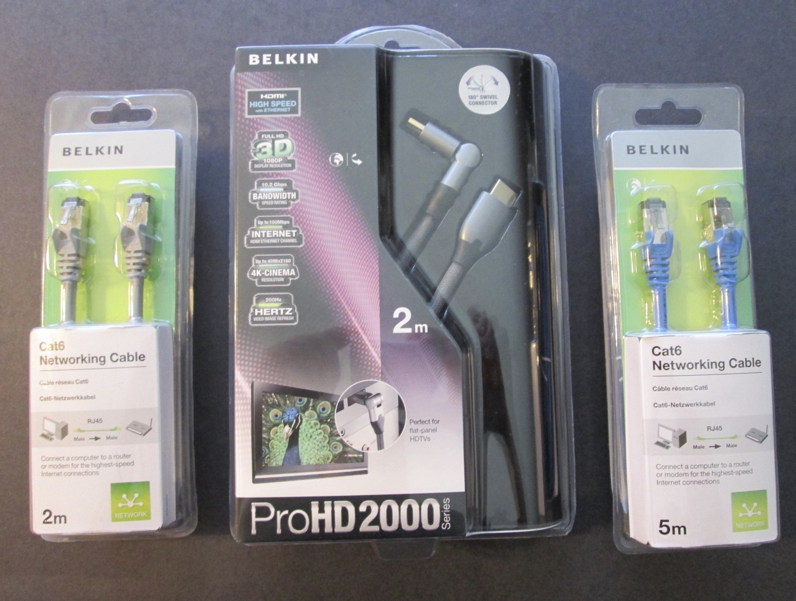 3 New BELKIN ETHERNET CABLES Unopened ~ Cat6 5M, Cat6 2M, HDMI w/Ethernet ~ RJ45